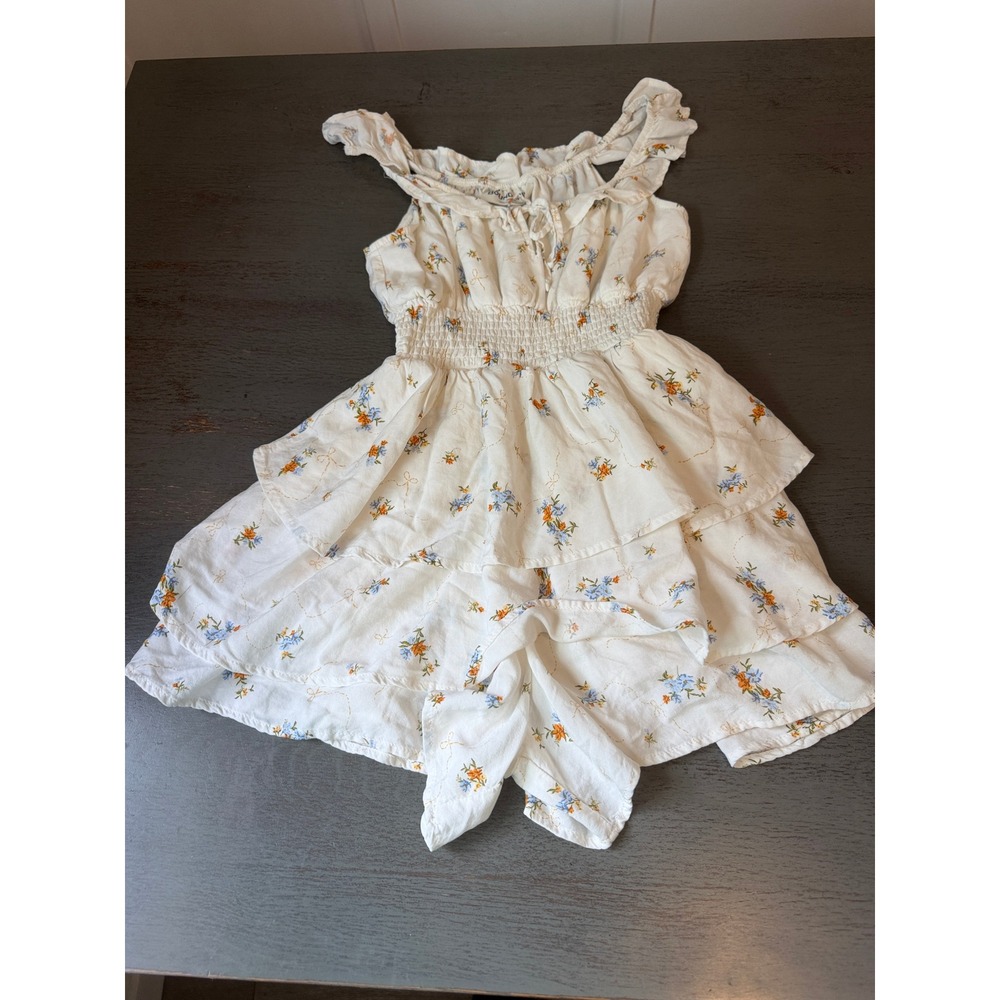 No Boundaries Floral Ruffle Tiered Romper XXS 00 White Cottagecore Smocked Waist